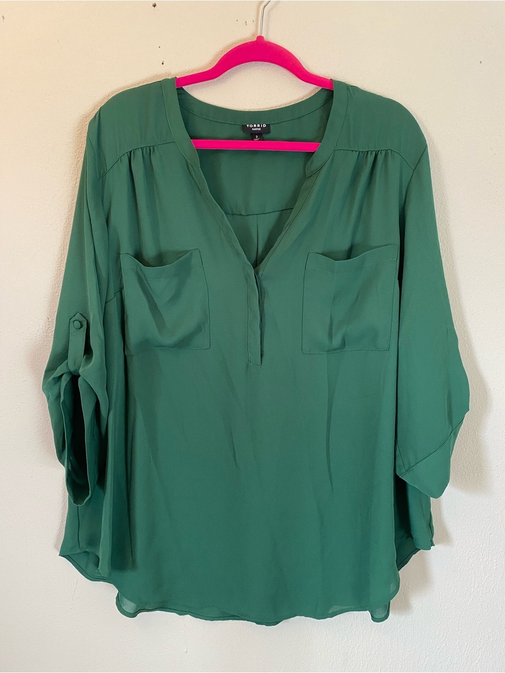 torrid Forest Green Split V-Neck Pocket Tunic